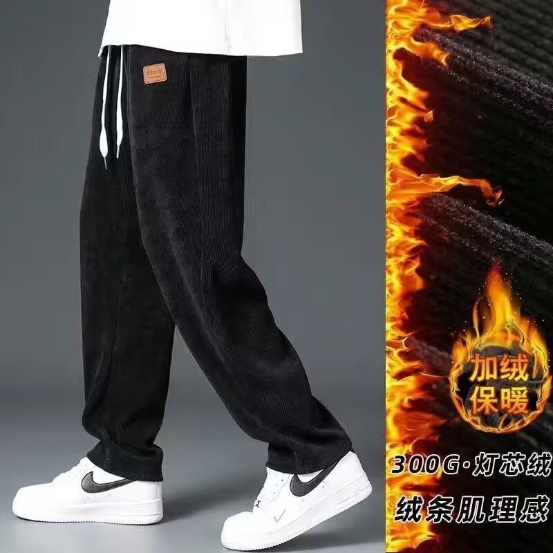 Pantalones casuales de cordillera para hombres otoño y invierno recto colgando pantalones de moda sueltos y pantalones deportivos de cordillera gruesos para hombres