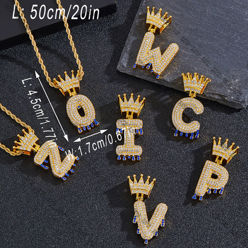 New European and American Crown-Clasp Drop-Shaped Letter Pendant—High-Quality Hip-Hop Necklace Pendant, Available for Direct Shipping