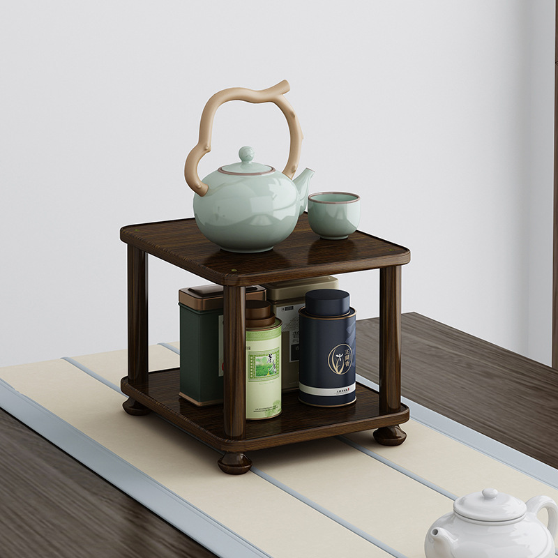 中国式のデスクトップの木の博古棚のお茶の葉の棚の小型の物置棚の装飾品はお茶の杯のティーポットを飾って棚を置きます。|undefined