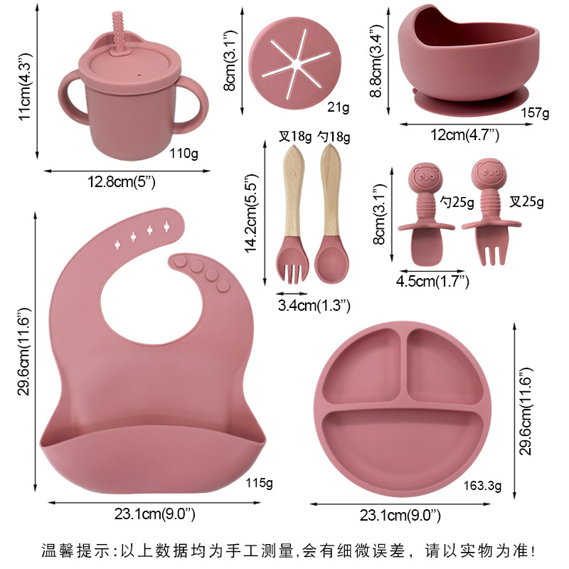 Juego de vajilla de silicona para niños Tazón de alimentación de grado alimenticio para bebés Taza de pajita molar para bebé