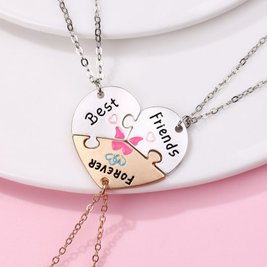 Cross-border new children's love-shaped necklace good friends girlfriends letter stitching pendant school gift jewelry wholesale
