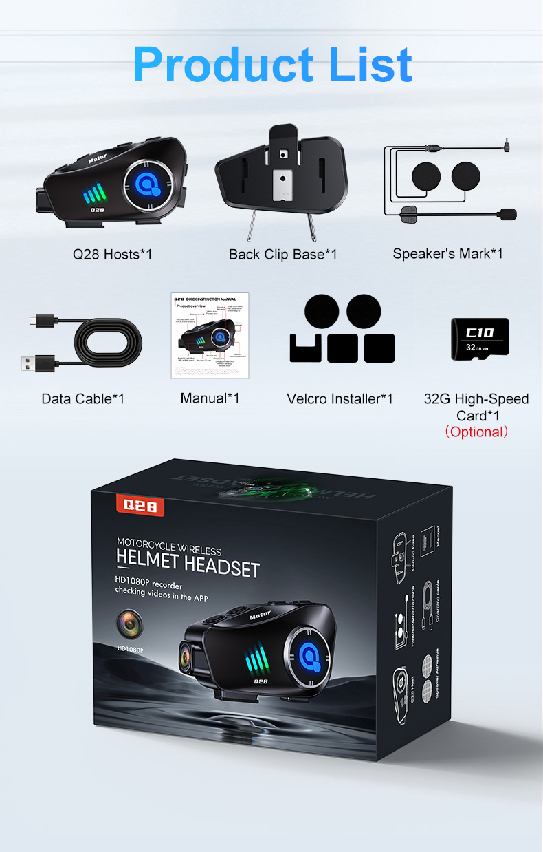 Q28 Helmet Bluetooth Headset Driving Recorder High-Definition Waterproof Motorcycle Helmet Headset Driving Recording Device