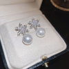 Fashionable advanced zirconium from pearl, retro earrings, high-quality style, french style, light luxury style, 2023 collection, wholesale