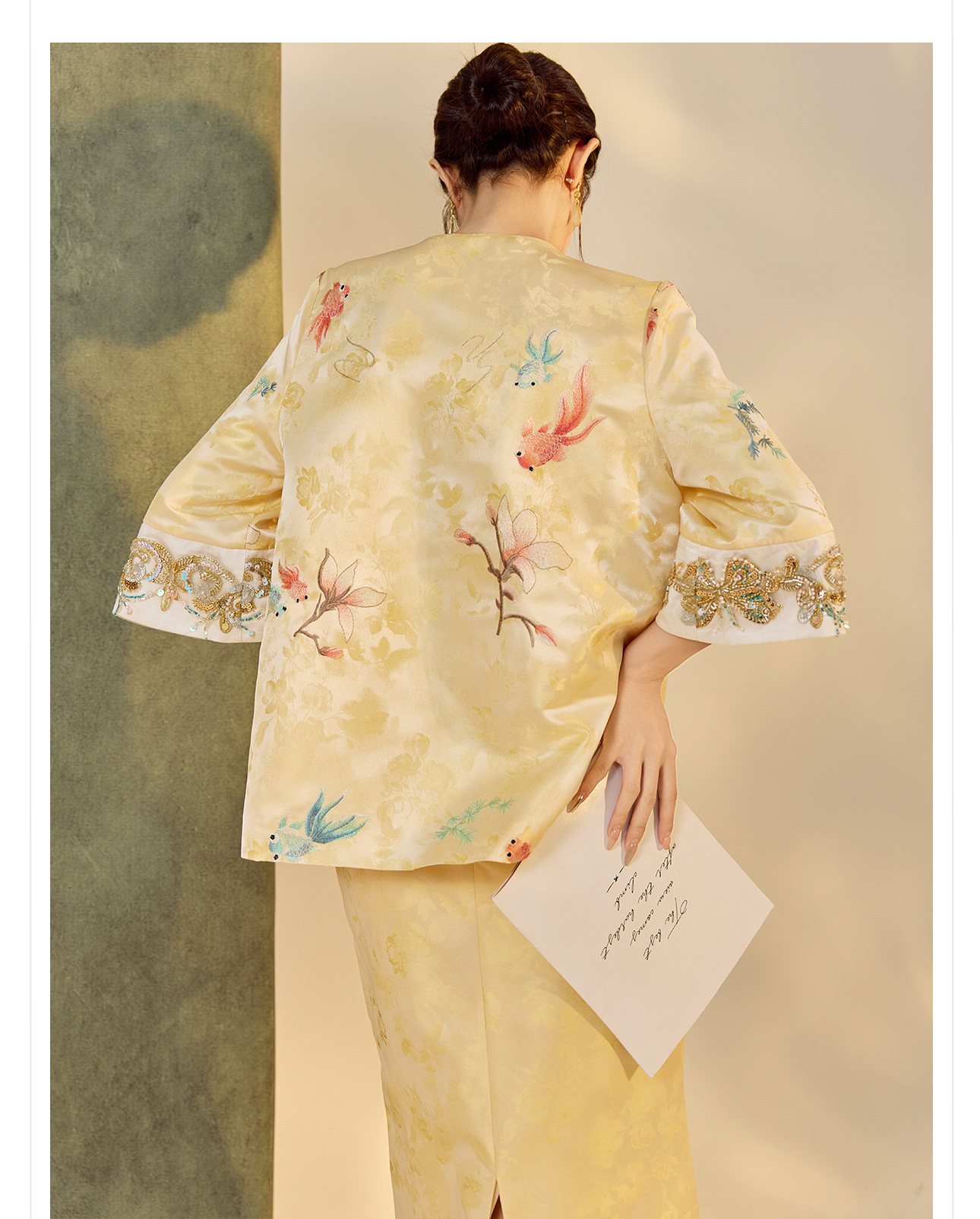 Bộ áo váy satin thêu jacquard cổ tròn phong cách Trung Hoa N6026 — áo, váy chi tiết 15