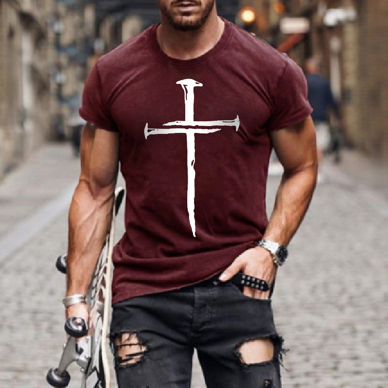 Men's Cross Printing T-shirt Men's Clothing display picture 2