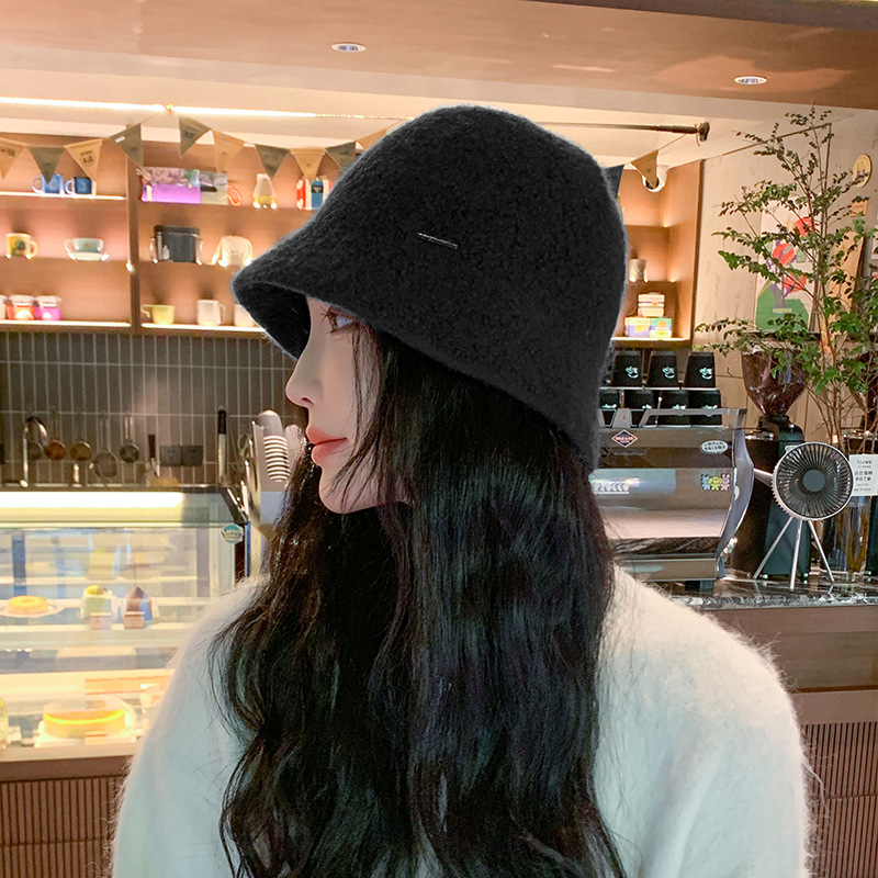 Nuovo cappello da pescatore in lana tinta unita autunno e inverno per viaggi di piacere all'aperto da donna Edizione coreana Vetrina viso piccolo_voghion.com