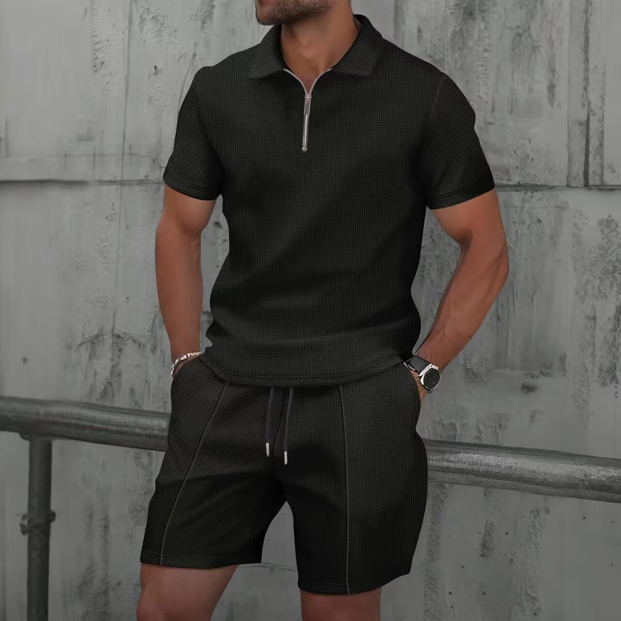 Casual sportswear set polo met wafelstructuur voor heren_voghion.com