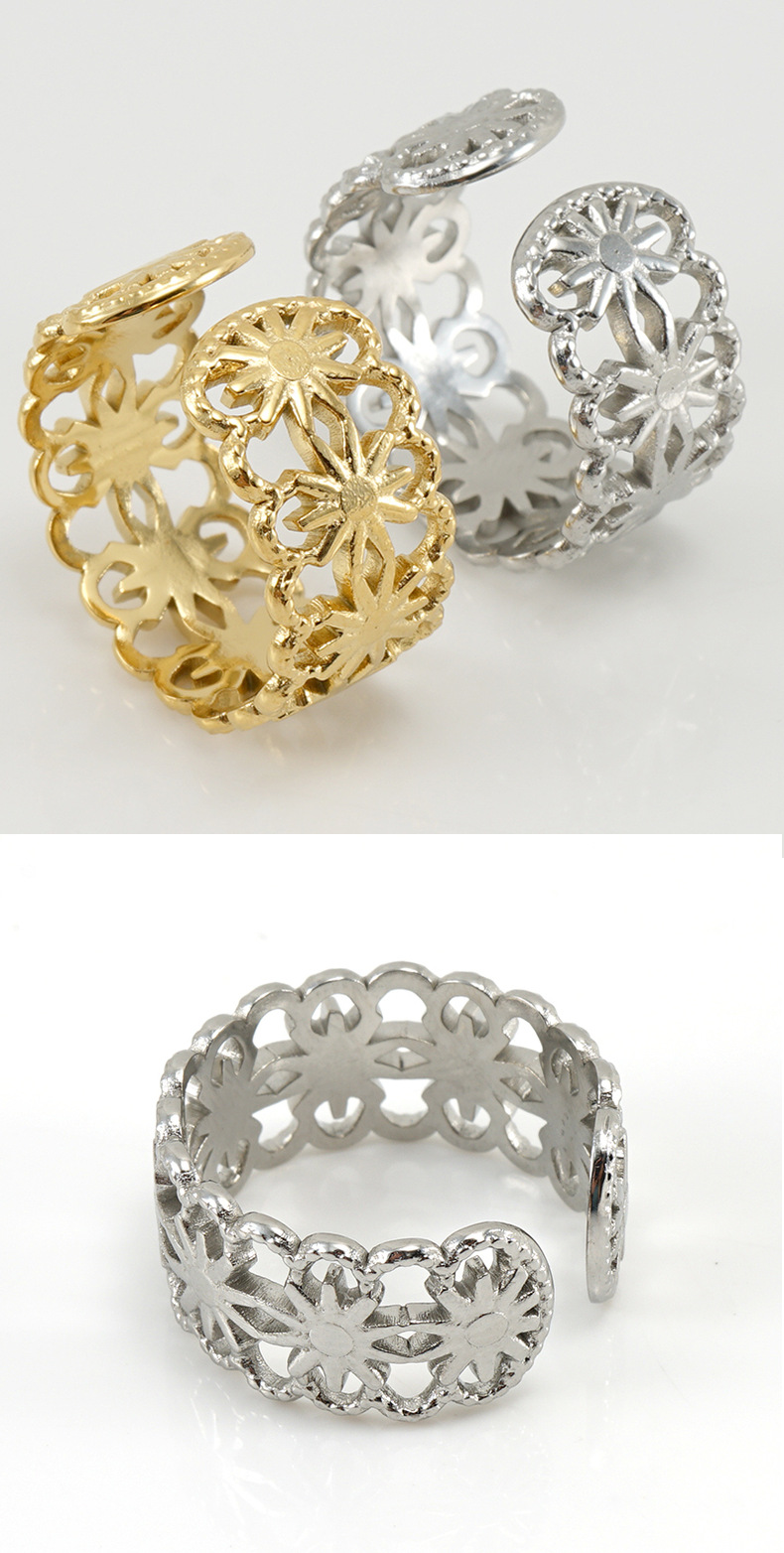 Daily Occasion 304 Stainless Steel Material Fashion Geometric Sun Titanium Steel Open Ring Plating Stainless Steel Rings