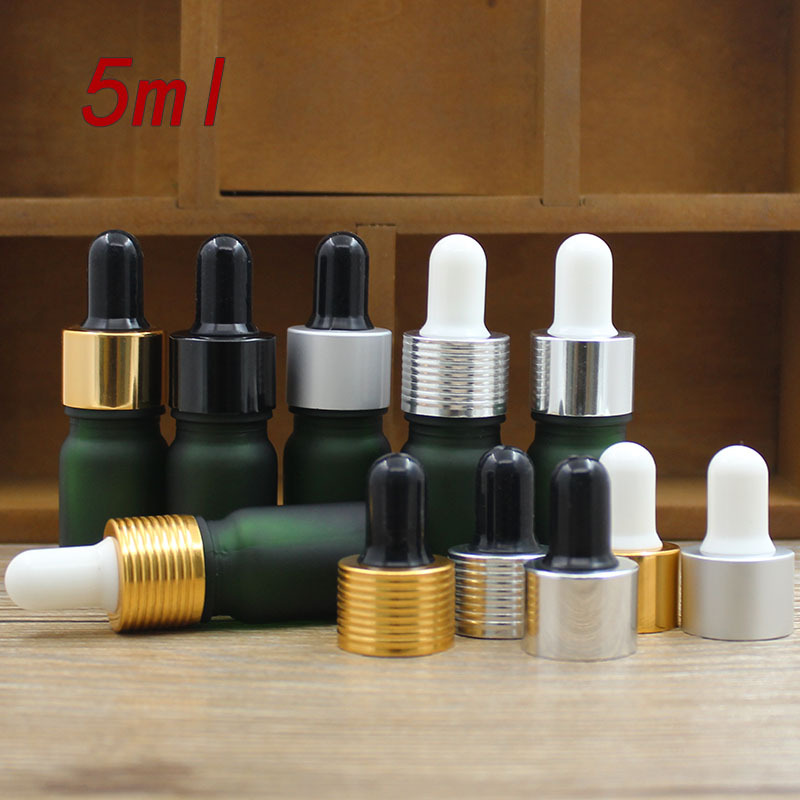 5ML绿色磨砂玻璃精油瓶 精油调配瓶 电化铝圈胶头滴管瓶 分装空瓶