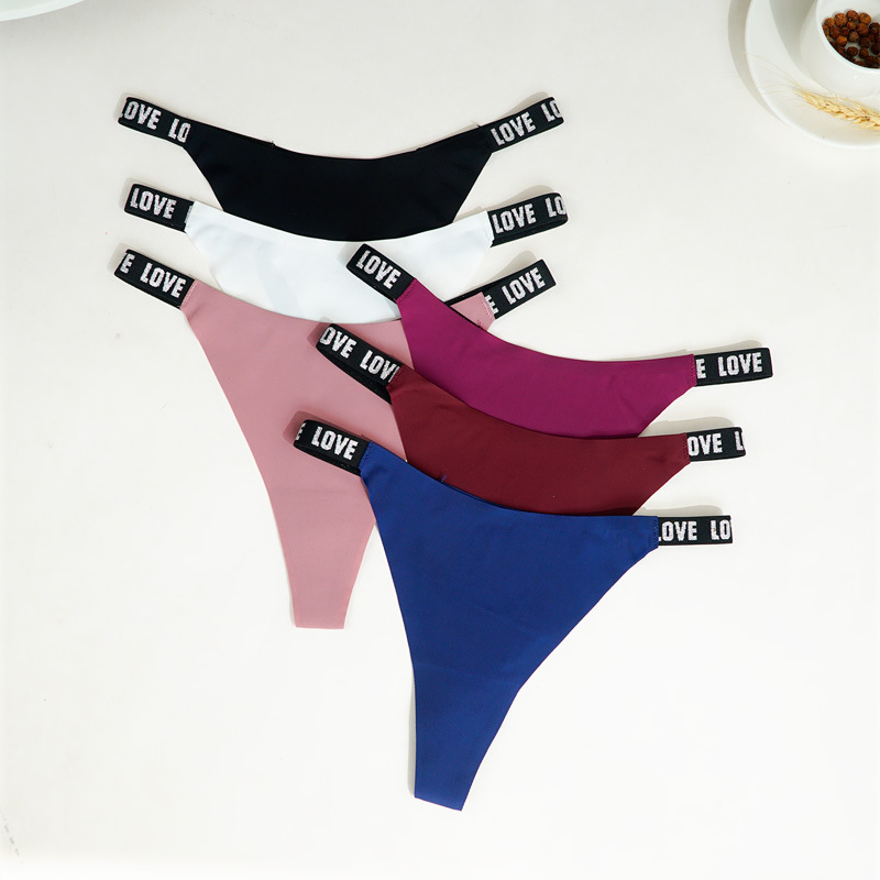Europa y los Estados Unidos sin marcas thong de cintura baja letras de mujer cintura de algodón deportivo de entrepierna invisible sexy de hielo para mujeres