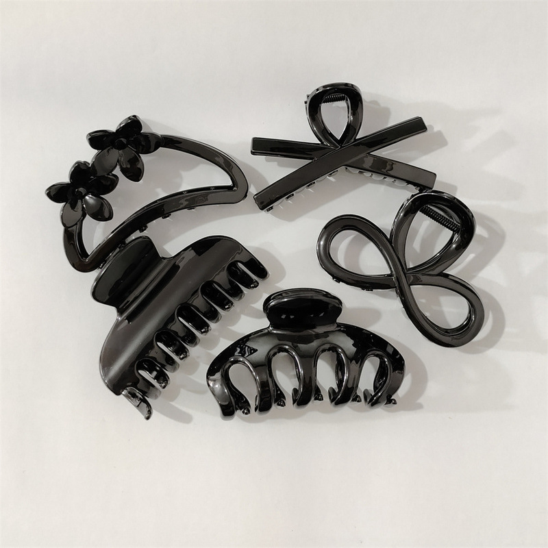 Korean version of bright black series large grip clip basic Joker women's hair clip wholesale hollow claw hair accessories hair clip