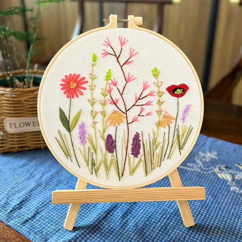 Pintura colgante hecha a mano Paquete de material de bricolaje de flores y plantas bordadas en inglés Serie de mariposas de flores bordadas en 3D Lu Pintura básica para principiantes