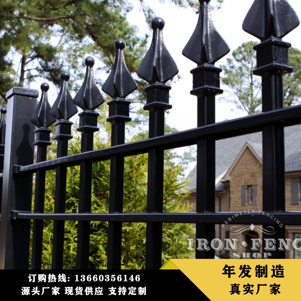 锌钢护栏黑色栅栏 小区锌钢杆三梁加花型锌钢栅栏 外墙防护栅栏