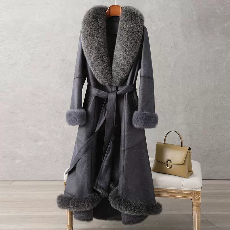 Длинная куртка, натуральная кожа, средняя длина, Slim fit