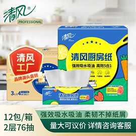 清风厨房用纸家用双层76抽*12包整箱实惠装吸水吸油擦油纸B80CK1