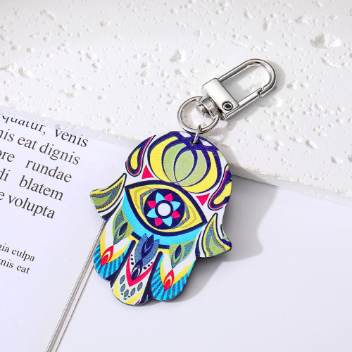 Retro ethnic tribal style keychain, plate devil eye pendant, painted ornaments, exclusively for cross-border supply