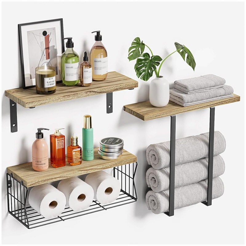 Rack de almacenamiento de toallas de baño tipo pared, estante de almacenamiento de tres piezas, baño, sala de estar, cocina, estante de almacenamiento de artículos de baño