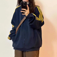 美式运动休闲条纹拉链卫衣外套女春秋季韩版棒球服又酷又飒上衣潮