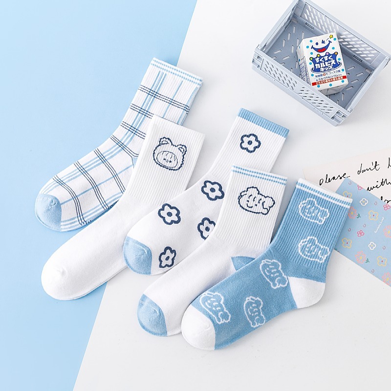 Klein calcetines de moda azul calcetines grandes C Placa de ajedrez estudiante de cuadros ins calcetines de moda a media pierna calcetines largos de otoño e invierno