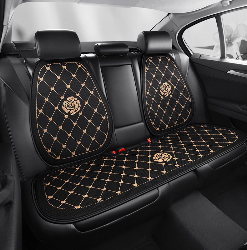 F009 Rose Flower Houndstooth Car Seat Cushion Four Seasons Universal Car Seat Cushion Comfortable Cartoon Cute Car Interior