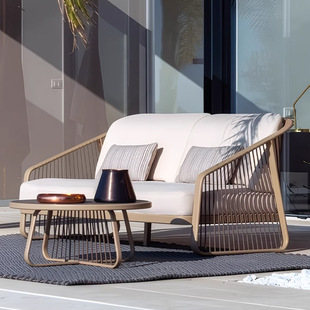 Outdoor Rattan Sofa Courtyard House Outdoor Garden Terrace Leisure Sun Protection Waterproof Creative Furniture Coffee Table Combination