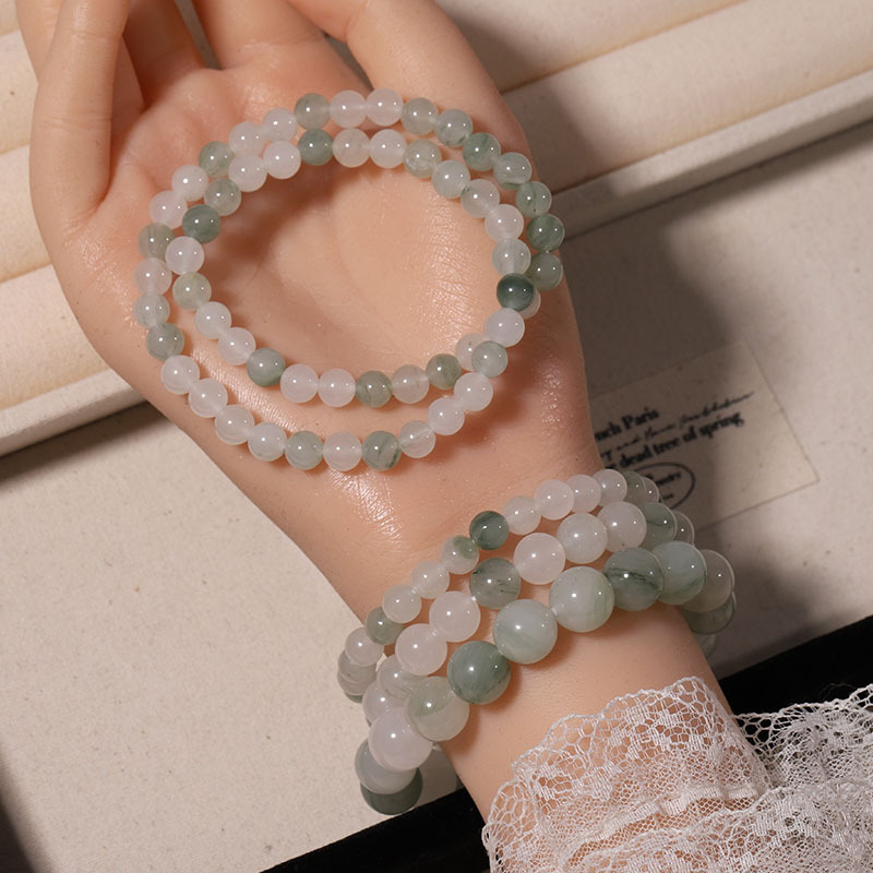 Tianshan Green Jade Bracelet for Women and Men, Xinjiang Gold Silk Jade White Jade Round Beads Floating Flower Women's Bracelet Live Streaming Gift Batch Tianshan Green Jade Bracelet for Women and Men, Xinjiang Gold Silk Jade White Jade Round Beads Floating Flower Women's Bracelet Live Streaming Gift Batch