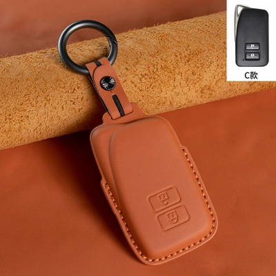 Car key bag, first layer cowhide Lexus - type-c-orange-2-keys