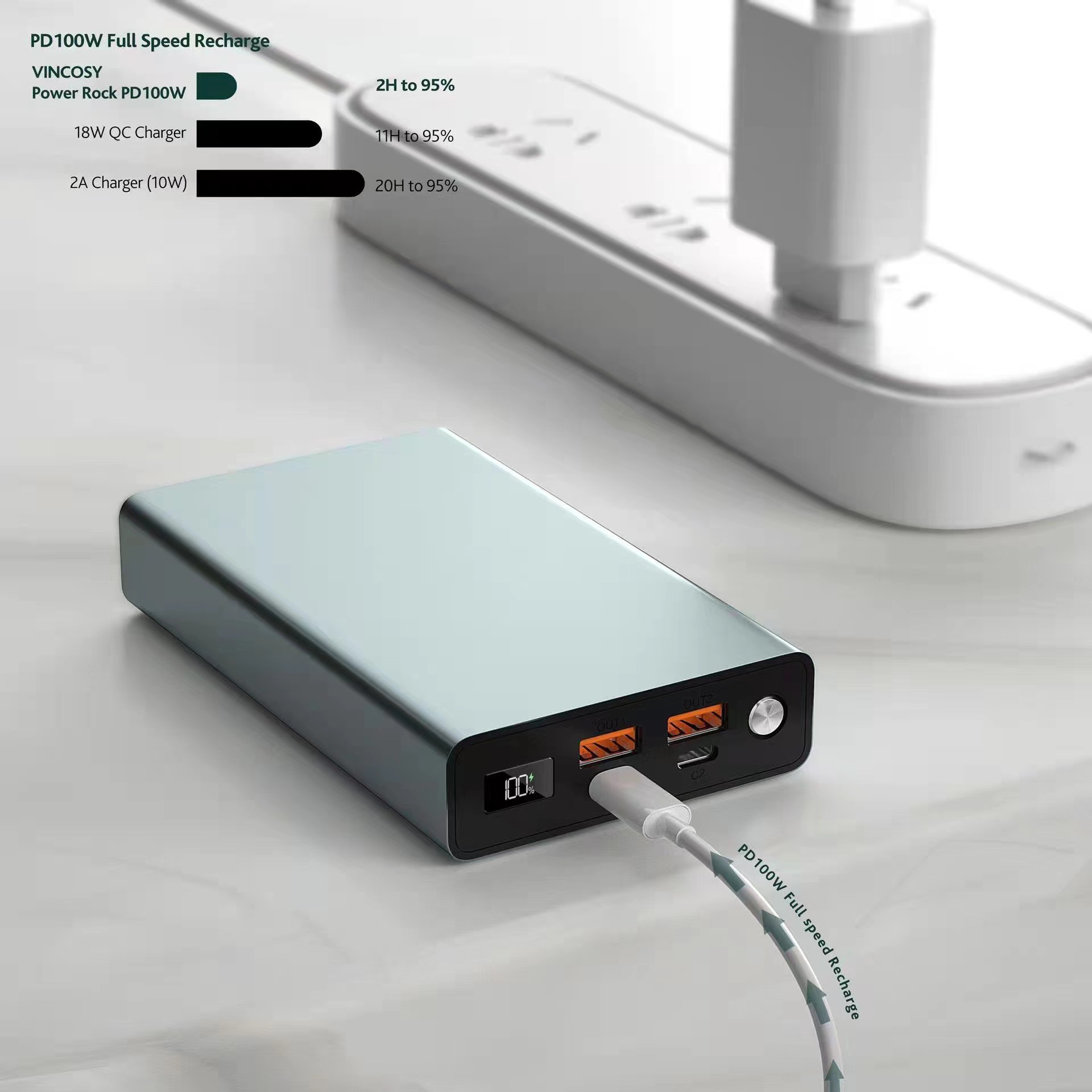Large -capacity 20000 mAh PD100W metal notebook mobile power charging treasure output PD fast charging