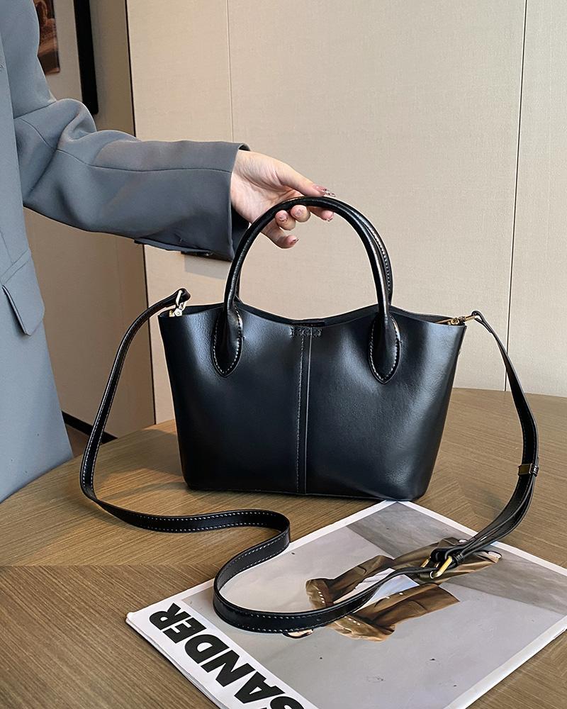 Túi tote da bò thật đeo chéo nữ nhiều ngăn dung tích lớn 28×10×18 cm — đen chi tiết 10