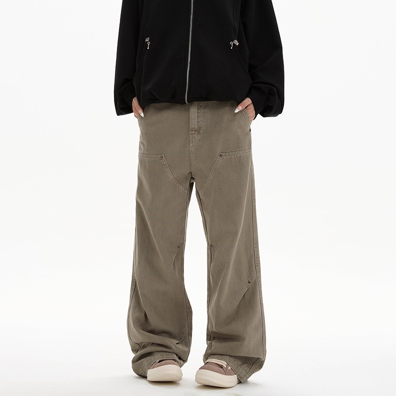 American Style Vintage Studded Folded Crowd Pants for Men and Women Spring and Autumn Washed Old Straight Loose Casual Logging Pants American Style Vintage Studded Folded Crowd Pants for Men and Women Spring and Autumn Washed Old Straight Loose Casual Logging Pants