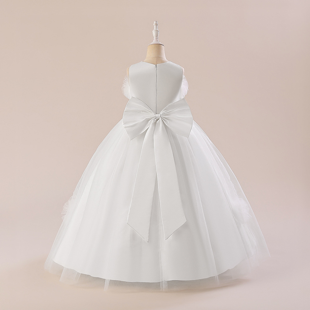 Amazon nuevo vestido de niños medianos y grandes Vestido de princesa con cuentas de malla ajustada a la cintura Vestido esponjoso Pequeño traje de anfitrión