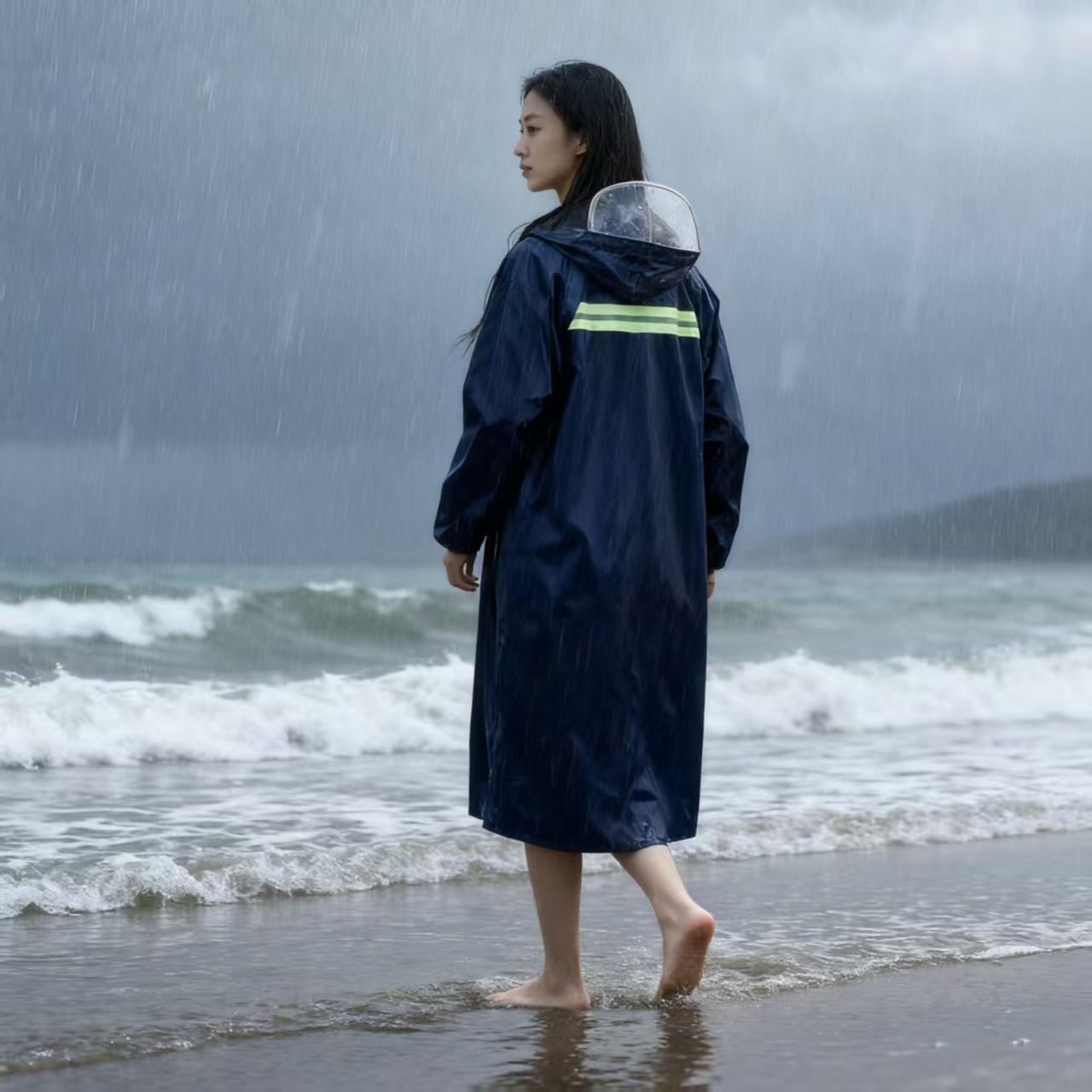 Capa de lluvia para adultos larga unida a prueba de tormentas para hombres y mujeres al aire libre a pie gruesa capa de lluvia reflectante de todo el cuerpo