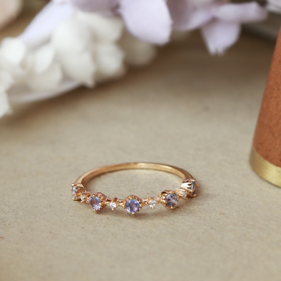 香芋波波绝美气质百搭仙气小排钻紫色锆石戒指轻奢指环镀香槟金色
