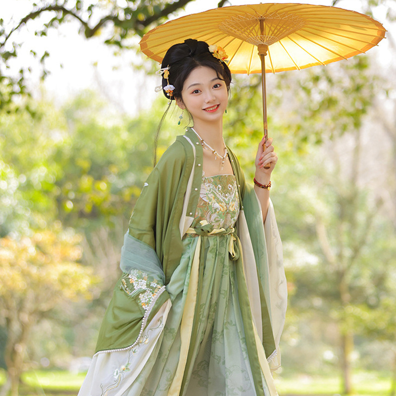 广袖大码刺绣印花唐制诃子裙汉服女新款夏季中国风飘逸超仙气古装
