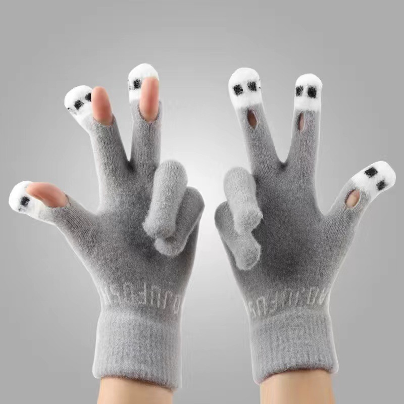 手袋の女性の冬の新型の指は厚い保温の大きい子供のかわいい学生の防寒の毛糸を指してタッチパネルの手袋を分けます。|undefined