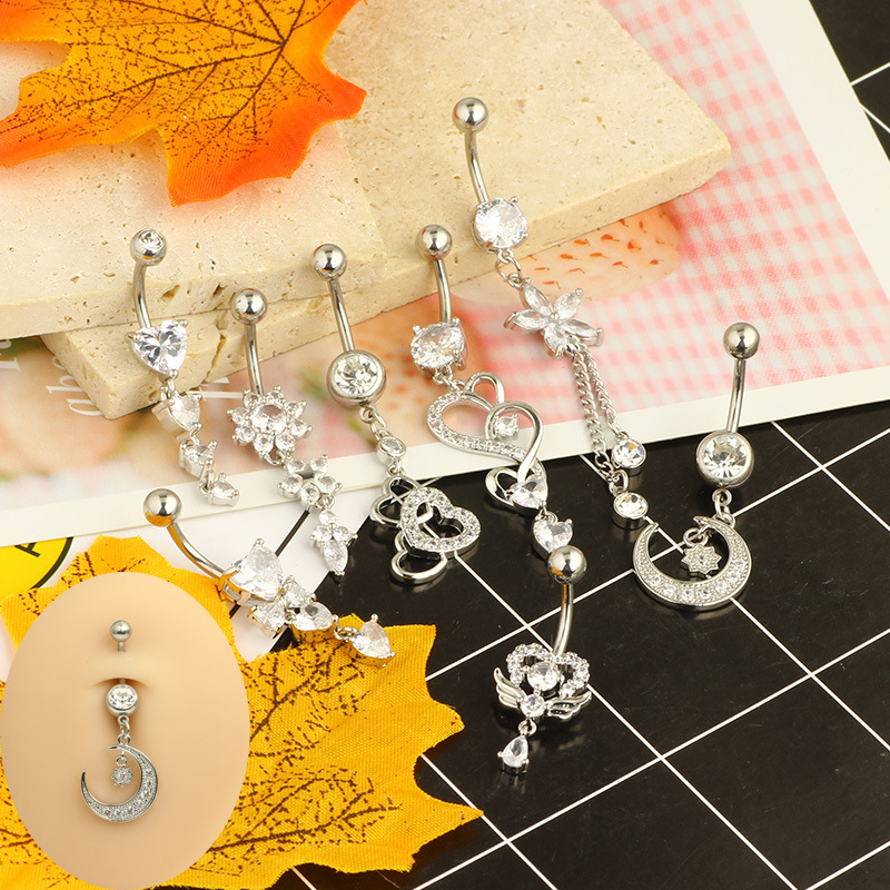 1 Piece Quantity Holiday, Daily Occasion 1 Piece Belly Rings Simple Style Classic Style Solid Color 304 Stainless Steel Inlay Zircon Belly Rings