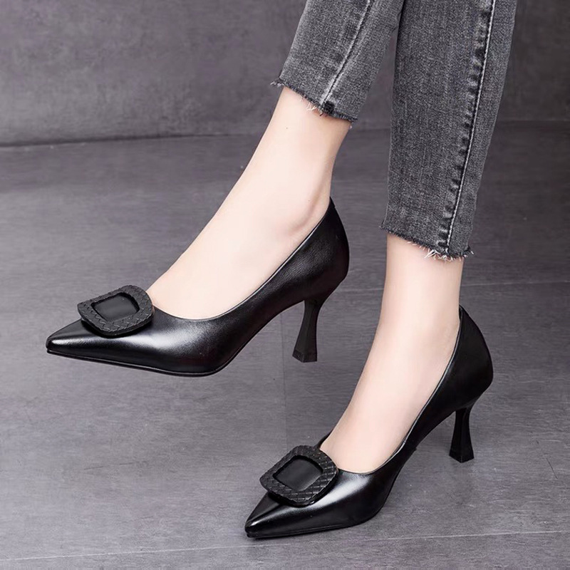 Genuine Leather Stiletto Shoes for Women, 2026 Spring New Versatile Work Shoes, Pointed Toe Comfortable Leather Shoes, Professional High Heels