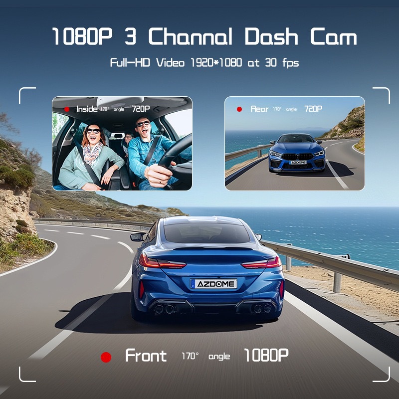 Overseas Hot-Selling Model C309 Three-Way Dash Cam with High-Definition Night Vision, Parking Monitoring, and Mobile Phone Connectivity for Vehicle Recording