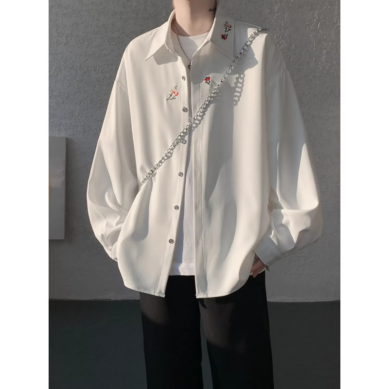 New Chinese-style white floral embroidered shirt for men, summer trendy casual long-sleeve shirt, stylish and casual outerwear for men New Chinese-style white floral embroidered shirt for men, summer trendy casual long-sleeve shirt, stylish and casual outerwear for men