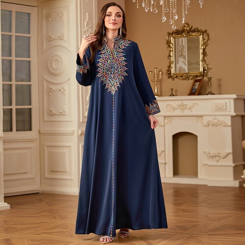 Casual robe embroidered V-neck dress jalabiya robe Southeast Asia