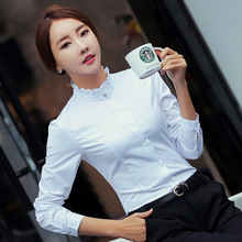 白衬衫女职业装长袖荷叶边女士衬衣立领木耳边洋气加绒保暖工作服