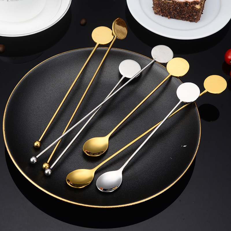 304 스테인레스 스틸 교반기 라운드 브랜드 커피 교반 스푼 긴 손잡이 아이스 스푼 음료 칵테일 스틱 스푼 스푼