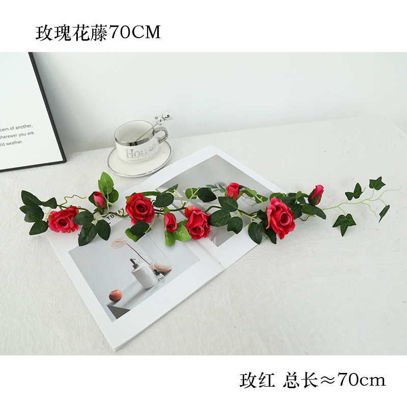 仿真玫瑰花藤藤蔓墙面壁挂假花藤条酒店造景空调水管道遮丑装饰花|undefined