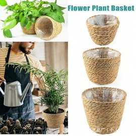 草编花篮盆栽绿植鲜花篮编织花篮藤木柳编收纳草编花篮倒锥形花盆