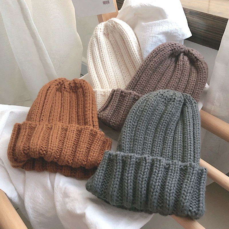 Demi-season solid color keep warm woolen knitted hat for men and…
