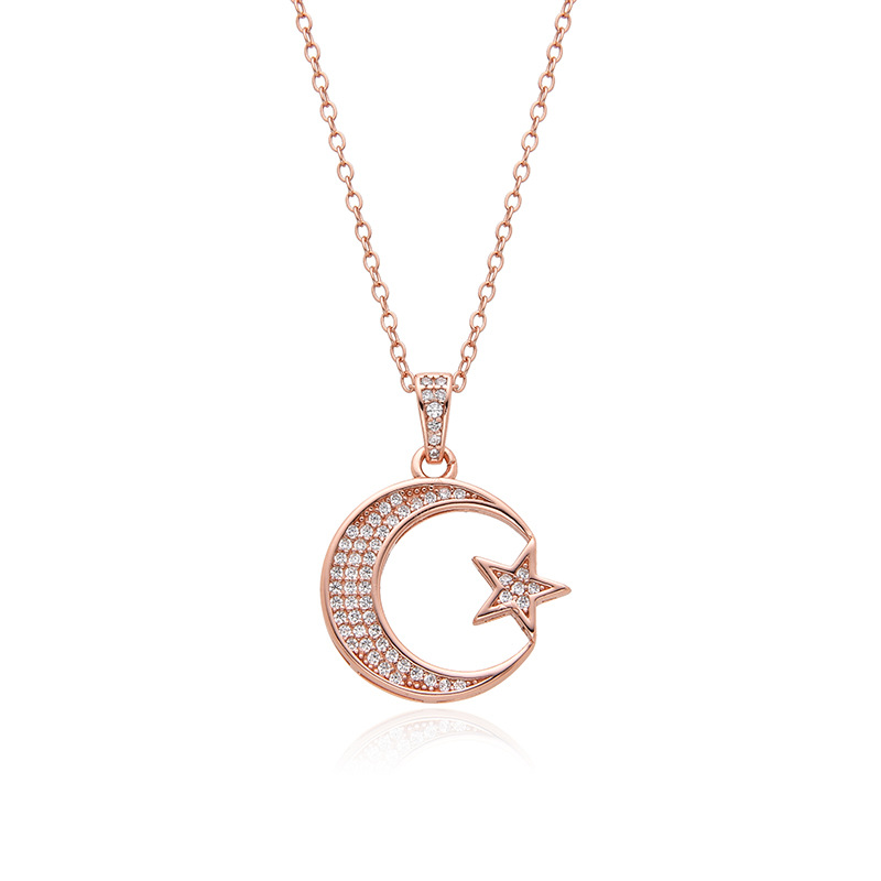 Transfronterizos Amazon plata 925 plata esterlina collar de estrella de luna de moda de verano ligera lujosa alta sensación colgante cadena clavícula