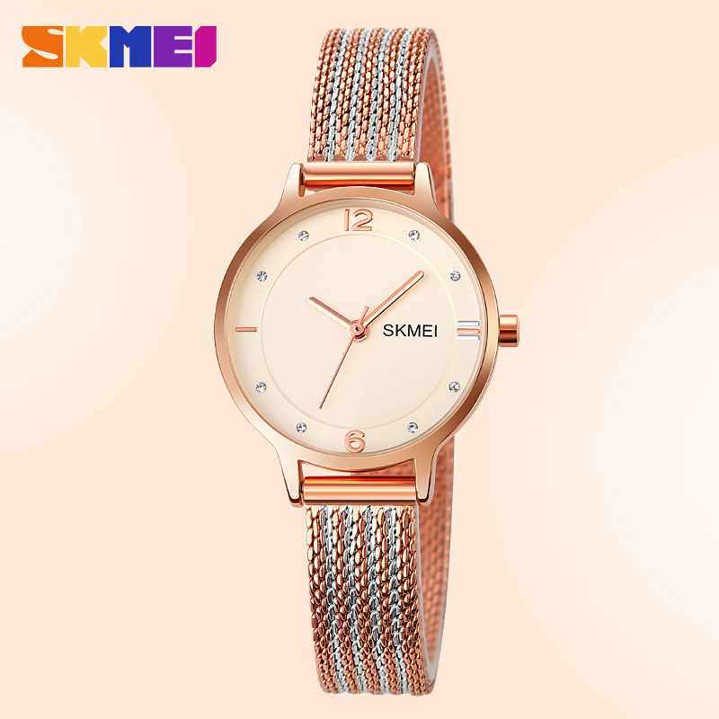 Momentos de belleza moda reloj de pulsera damas oro rosa correa de trenzado de plata simple reloj de cuarzo fuente fábrica personalizada al por mayor