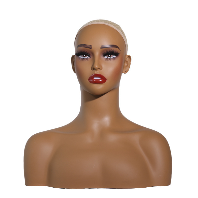 Wig for skin care, mannequin head, pleated skirt, hair accessory, tubing, European style, flesh color, worn on the shoulder