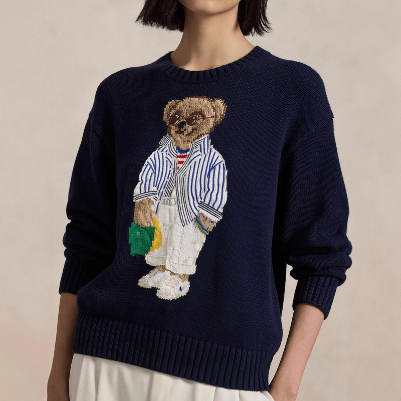 2025 Autumn and Winter Cross-Border European and American Popular Cartoon Embroider New Jacquard Round Neck Pullover Wool Knitwear