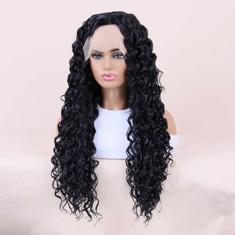 Chemical Fiber Front Lace Wig African Popular Small Curved False Cover High Temperature Resistant Black Wig High-end Wig